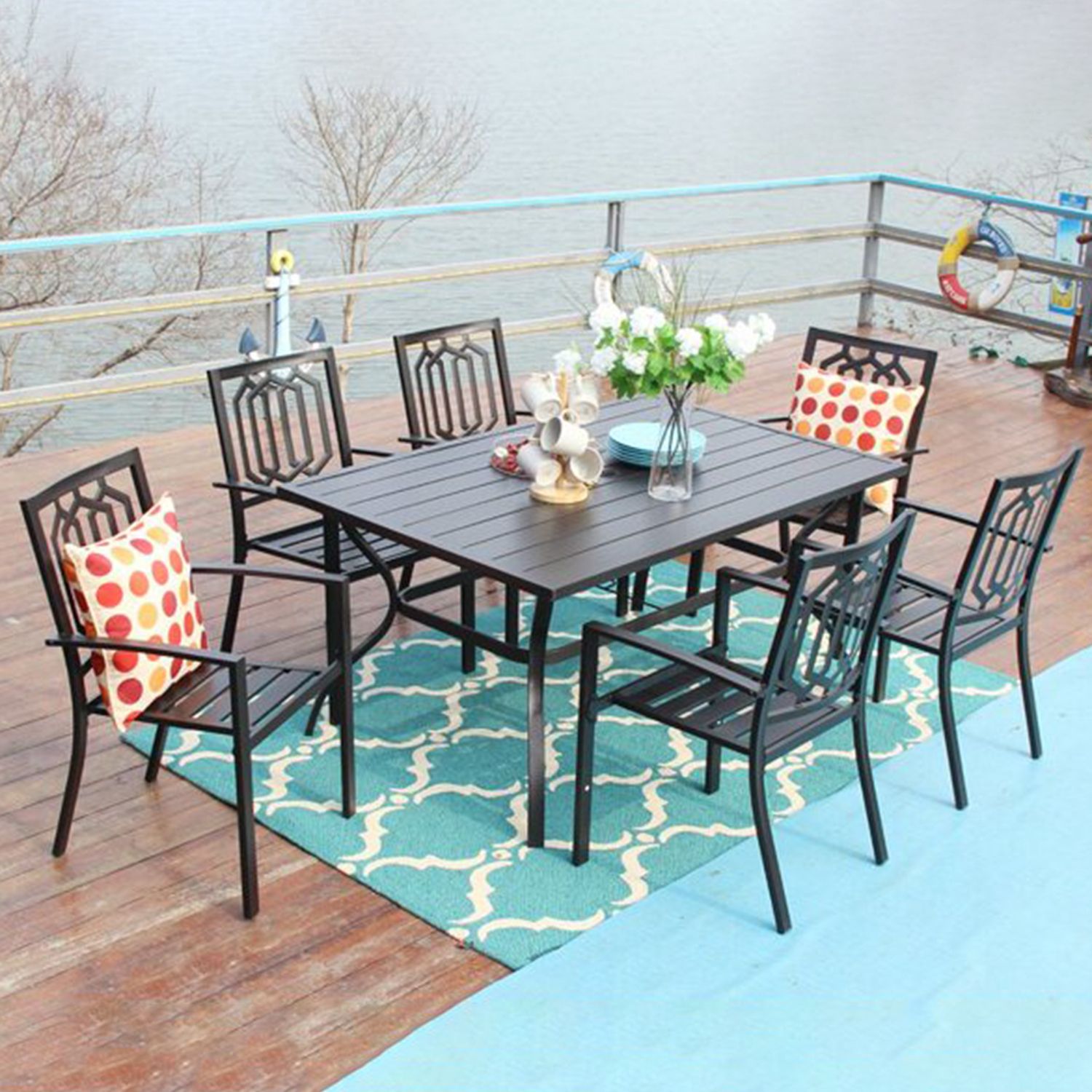 Most Popular Mf Studio 7pcs Outdoor Dining Sets Metal Patio Furniture With 6pcs Throughout Black Medium Rectangle Patio Dining Sets (View 10 of 15)