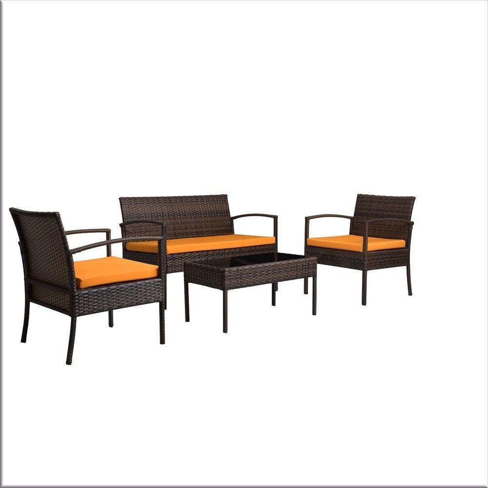 Most Popular Outdoor Conversation Set 4 Piece Patio Furniture Wicker Table Chairs Within Indoor Outdoor Conversation Sets (View 14 of 15)