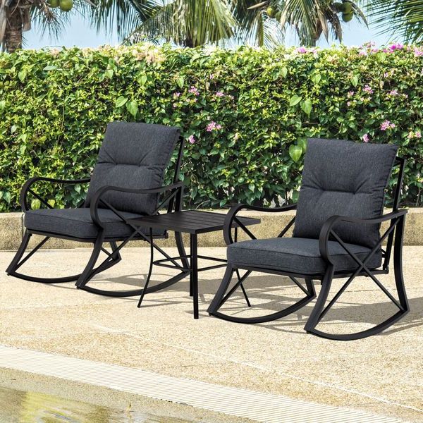 Most Popular Outsunny 3 Piece Outdoor Rocking Coffee Table Chair Set With Curved In Outdoor Rocking Chair Sets With Coffee Table (View 8 of 15)