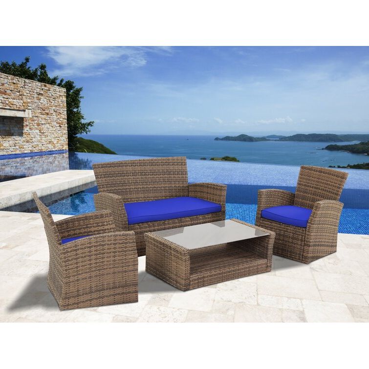 Most Popular Red Barrel Studio® 4 Piece Pe Wicker/rattan Patio Conversation Sofa Set With Red Loveseat Outdoor Conversation Sets (View 4 of 15)