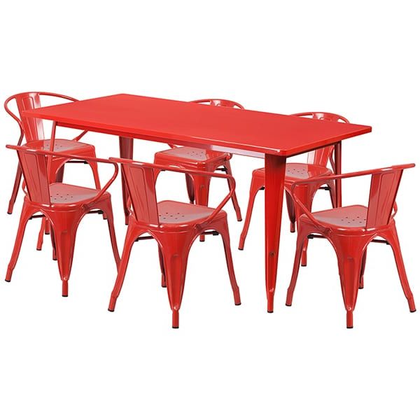Most Popular Red Metal Outdoor Table And Chairs Sets Intended For Flash Furniture Et Ct005 6 70 Red Gg Commercial Grade  (View 12 of 15)