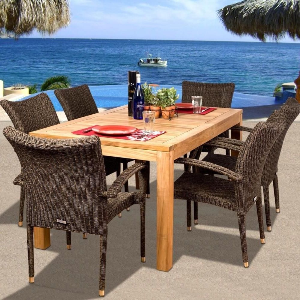 Most Popular Teak And Wicker Dining Sets With Amazonia Teak Brussels 6 Person Resin Wicker Patio Dining Set With (View 12 of 15)