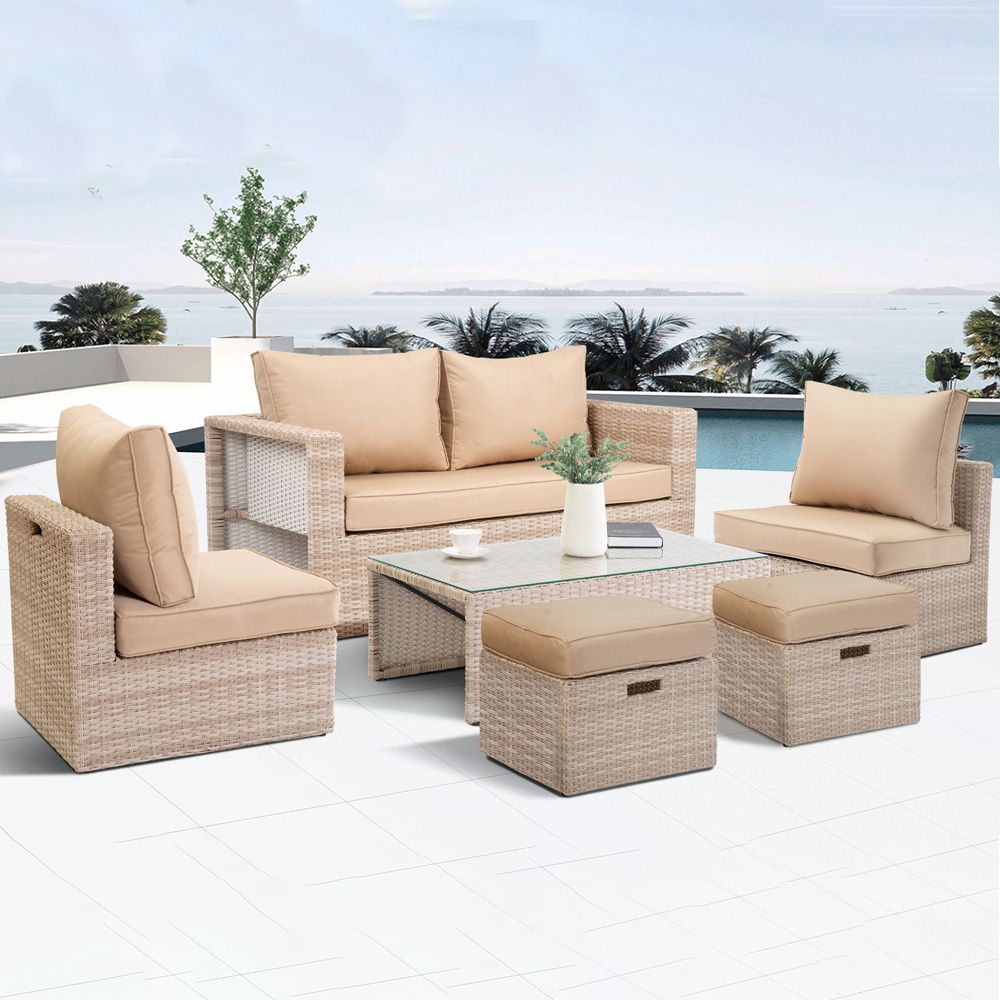 Most Popular Urhomepro Wicker Bistro Patio Sets, 6 Piece Outdoor Rattan Patio Sofa Within 6 Piece Outdoor Sectional Sofa Patio Sets (View 6 of 15)