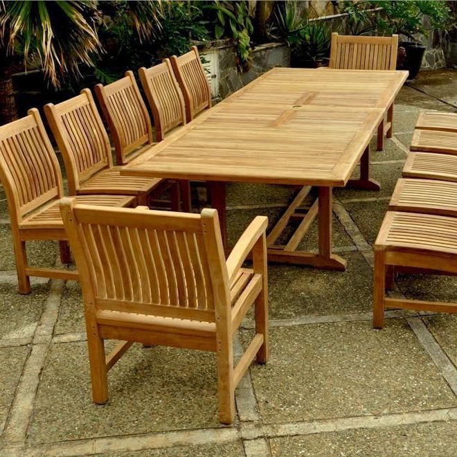 Most Recent 13 Piece Extendable Patio Dining Sets In Valencia Sahara 13 Piece Teak Patio Dining Set W/ 79 X 43 Inch (View 6 of 15)