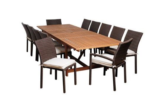 Most Recent 13 Piece Extendable Patio Dining Sets Within Amazonia Jefferson 13 Piece Eucalyptus/wicker Extendable Rectangular (View 5 of 15)