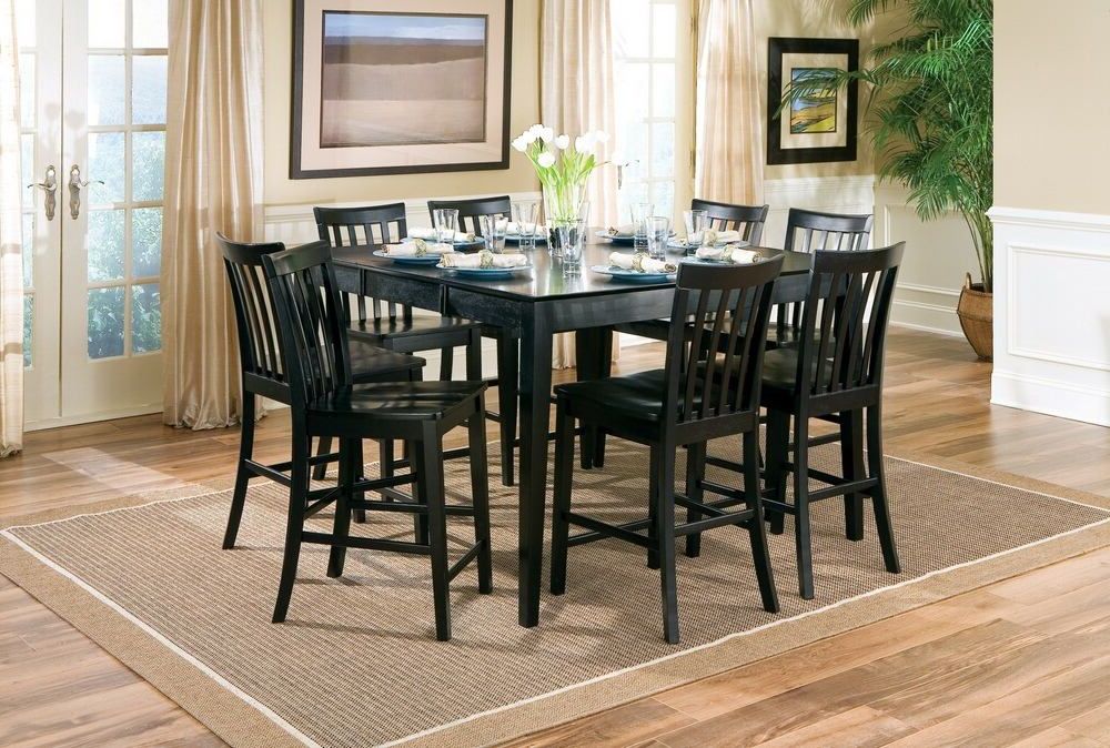 Most Recent 7 Pc Pines Collection Black Finish Wood Square Counter Height Dining Intended For Black Medium Rectangle Patio Dining Sets (View 15 of 15)