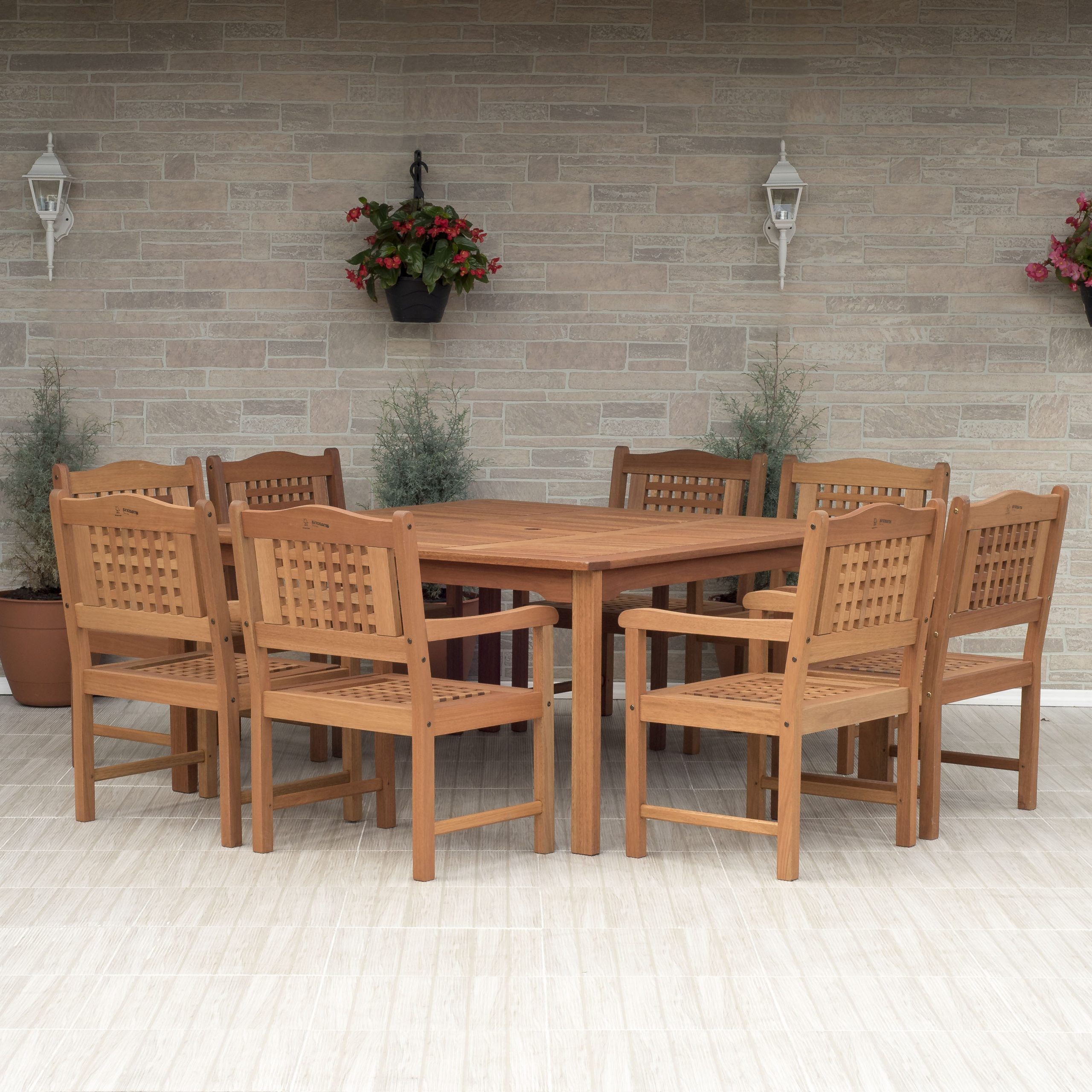 Most Recent 9 Piece Teak Outdoor Square Dining Sets With Amazonia Milano 9 Piece Square Patio Dining Set (View 7 of 15)