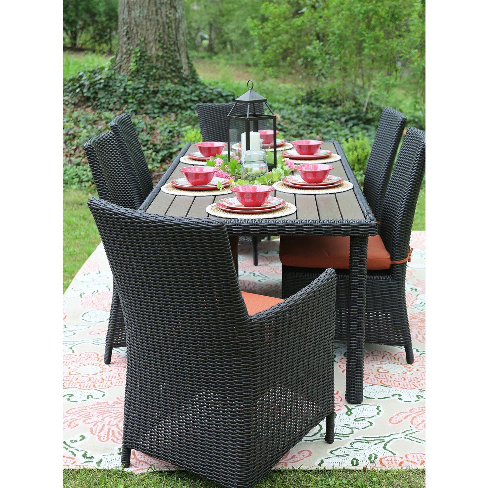 Most Recent Ae Outdoor Denali 7 Piece All Weather Wicker Rectangular Patio Dining With Large Rectangular Patio Dining Sets (View 7 of 15)