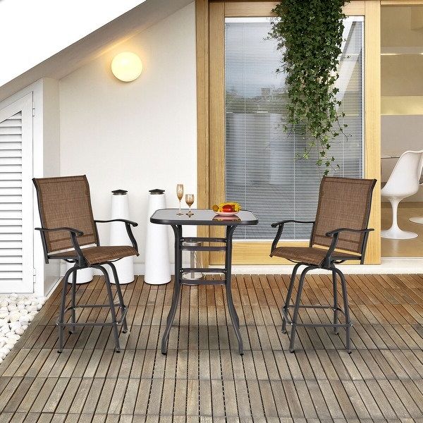 Most Recent Brown Fabric Outdoor Patio Bar Chairs Sets With Regard To Outsunny 3 Piece Outdoor Patio Bar Height Bistro Set With Comfort Sling (View 11 of 15)
