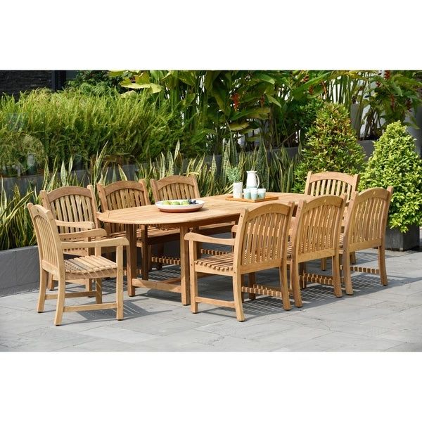 Most Recent Extendable Oval Patio Dining Sets Inside Tottenville 9 Piece Teak Double Extendable Dining Sethavenside Home (View 9 of 15)