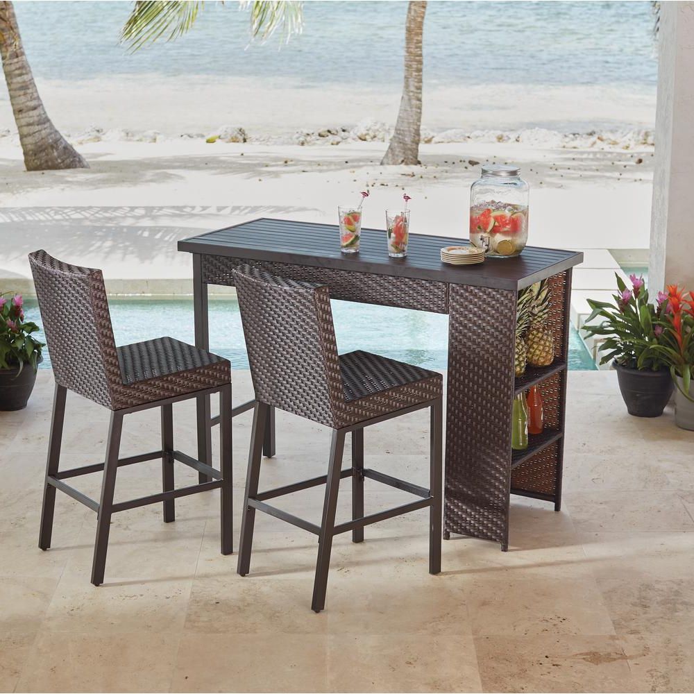 Most Recent Hampton Bay Rehoboth 3 Piece Wicker Outdoor Bar Height Dining Set 720 In 3 Piece Bistro Dining Sets (View 15 of 15)