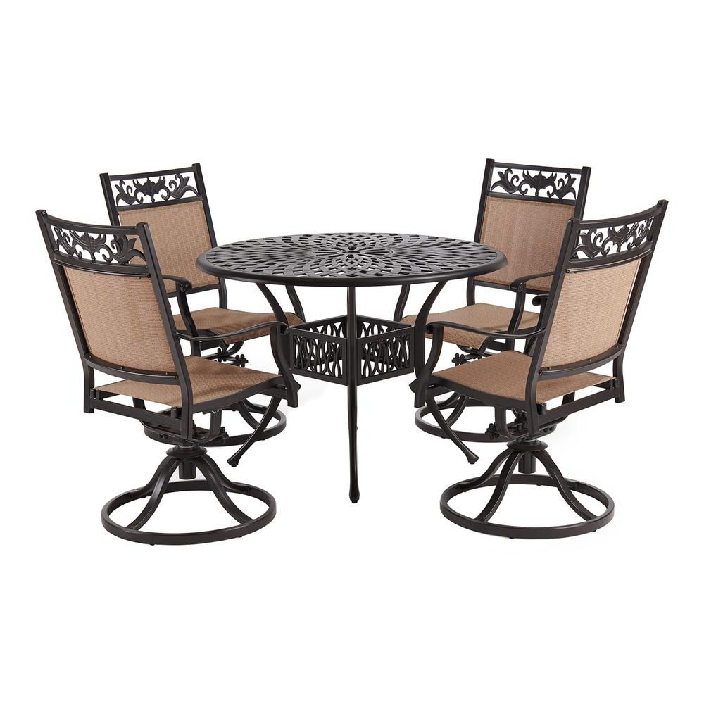 Most Recent Laurel Canyon Classic Dark Brown 5 Piece Cast Aluminum Outdoor Dining Within Dark Brown Patio Dining Sets (View 13 of 15)