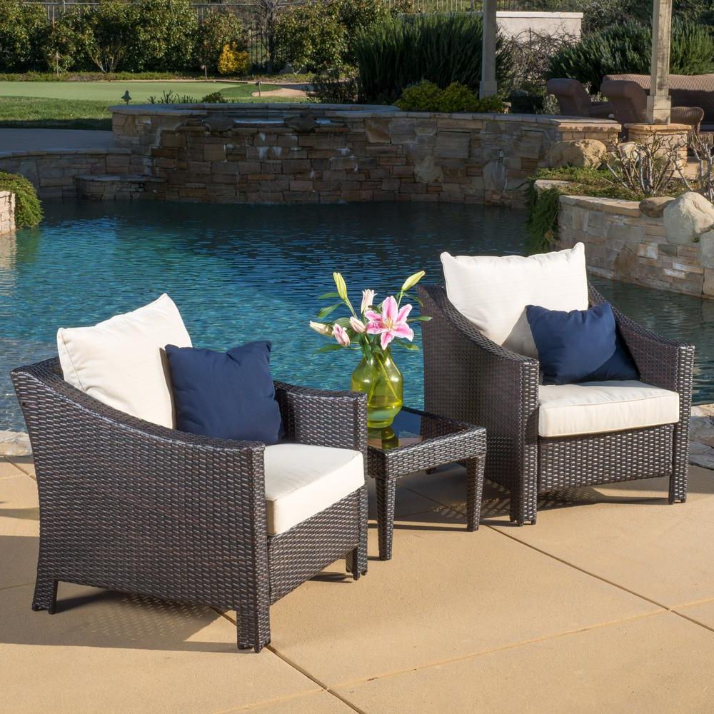 Most Recent Wicker Beige Cushion Outdoor Patio Sets With Antibes Multi Brown 3 Piece Wicker Patio Conversation Set With Beige (View 15 of 15)
