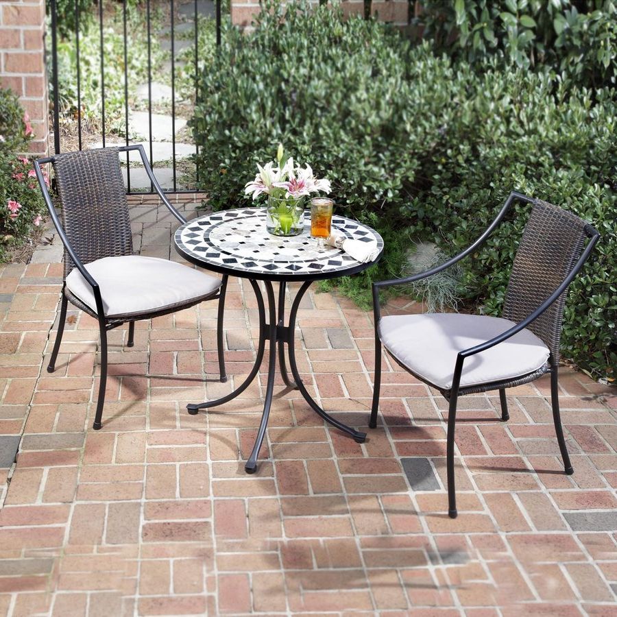 Most Recently Released 3 Piece Outdoor Table And Chair Sets Throughout Home Styles Marble 3 Piece Metal Frame Wicker Bistro Patio Dining Set (View 5 of 15)