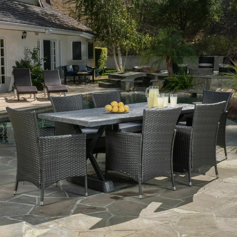 Most Recently Released 7 Piece Patio Dining Sets With Cushions In Myrtle Outdoor 7 Piece Dining Set With Cushions  (View 13 of 15)