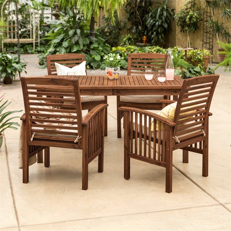 Most Recently Released Acacia Wood Simple Patio 5 Piece Dining Set – Dark Brown – Ow5sdtdb Intended For Brown Acacia Patio Dining Sets (View 4 of 15)