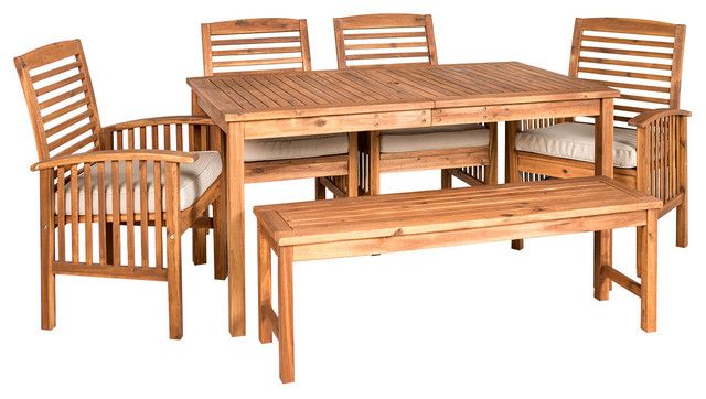 Most Recently Released Brown Acacia 6 Piece Patio Dining Sets Intended For Outdoor Modern Contemporary Acacia Simple Patio 6 Piece Dining Set (View 4 of 15)
