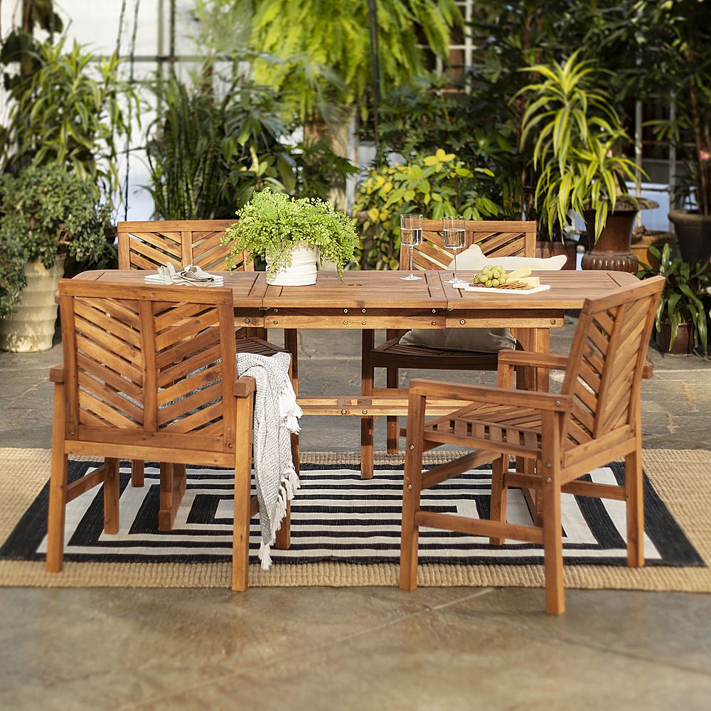 Most Recently Released Brown Acacia Patio Dining Sets With Regard To Walker Edison 5 Piece Windsor Acacia Wood Extendable Patio Dining Set (View 1 of 15)
