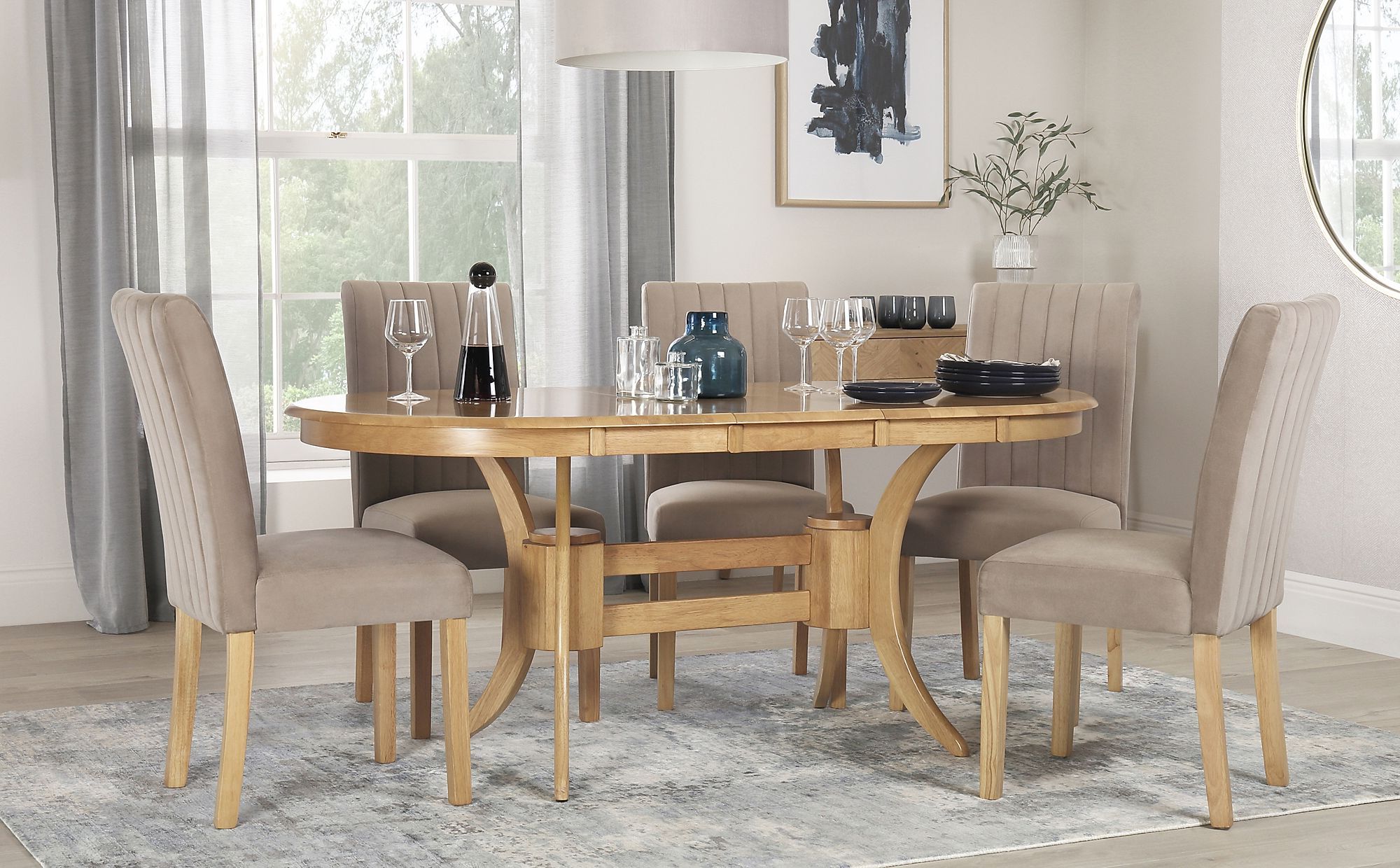Most Recently Released Extendable Oval Dining Sets In Townhouse Oval Oak Extending Dining Table With 6 Salisbury Mink Velvet (View 7 of 15)