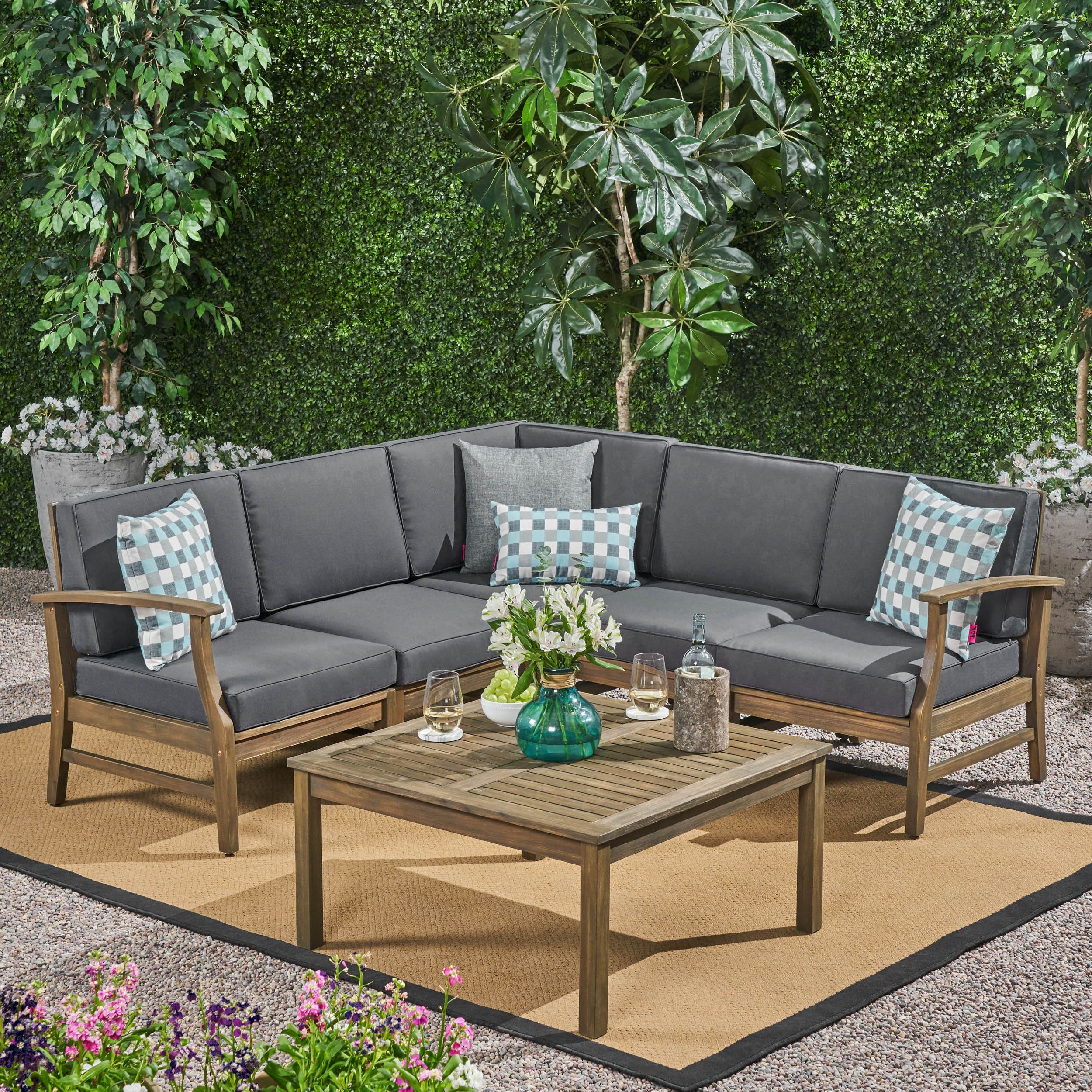 Most Recently Released Gray Outdoor Table And Loveseat Sets Throughout 6 Piece Charcoal Gray Hand Crafted Outdoor Patio Sectional Sofa And (View 4 of 15)