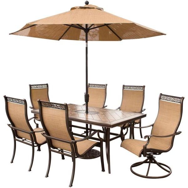 Most Recently Released Hanover Monaco 7 Piece Rectangular Patio Dining Set And 2 Swivel Pertaining To Rectangular 7 Piece Patio Dining Sets (View 15 of 15)