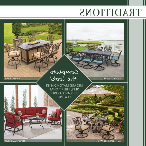Most Recently Released Hanover Traditions 5 Piece Outdoor Dining Set With Round Cast Top Table Regarding Fabric 5 Piece 4 Seat Outdoor Patio Sets (View 4 of 15)
