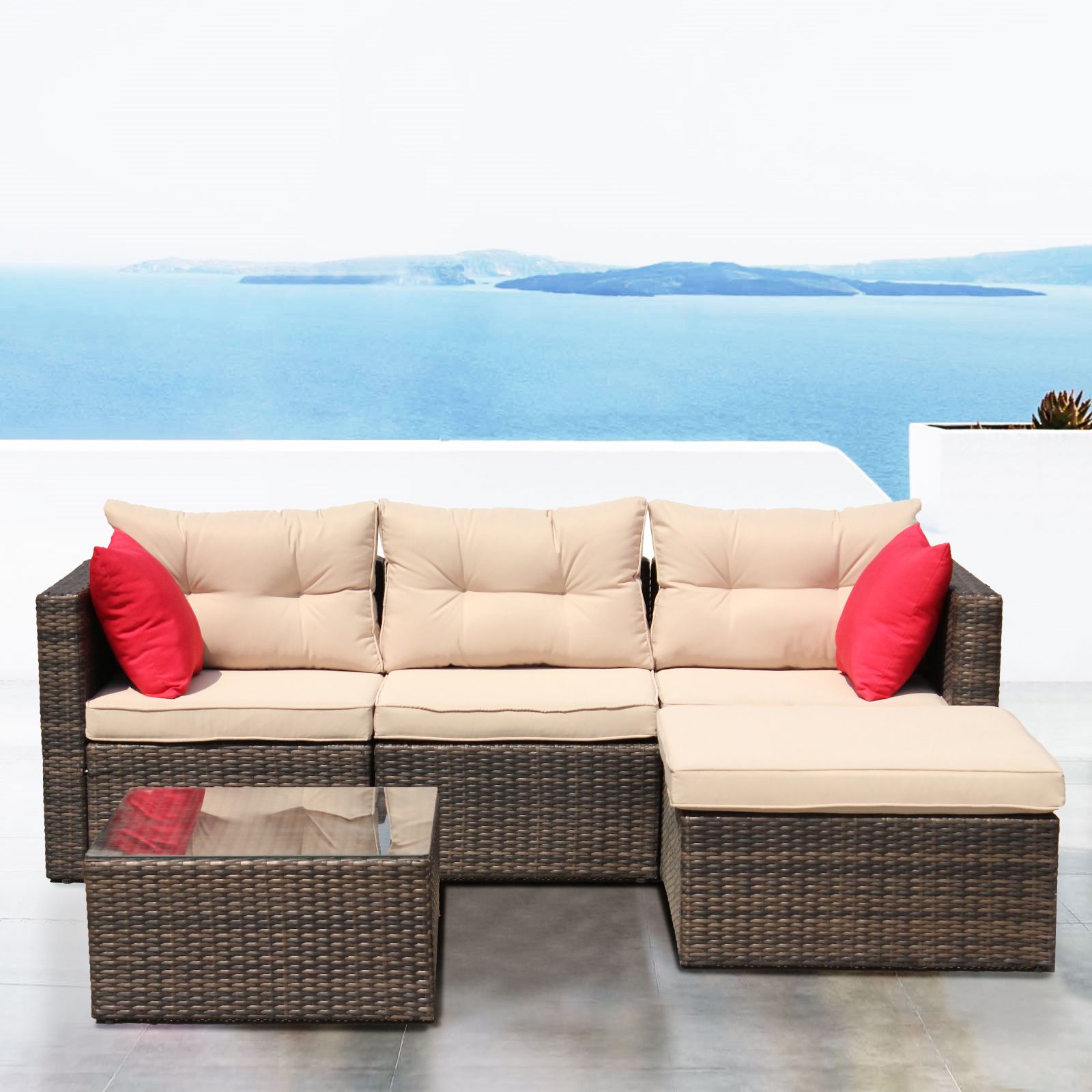 Most Recently Released Outdoor Seating Sectional Patio Sets Inside 5 Pcs Patio Furniture Sets, All Weather Outdoor Sectional Sofa Set (View 15 of 15)