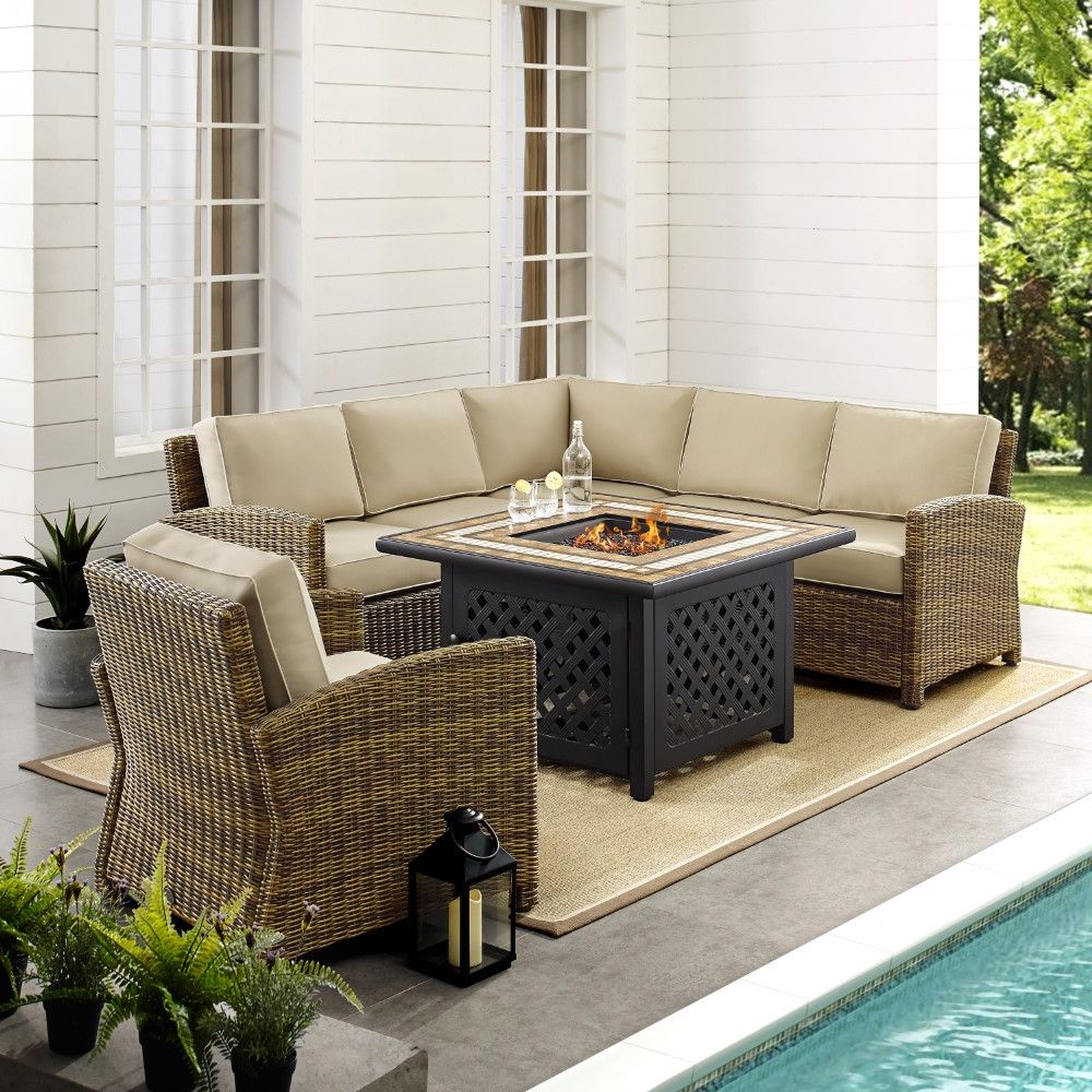 Most Recently Released Rattan Wicker Sand Outdoor Seating Sets Regarding Crosley Furniture – Bradenton 5 Piece Outdoor Wicker Sectional Set With (View 1 of 15)