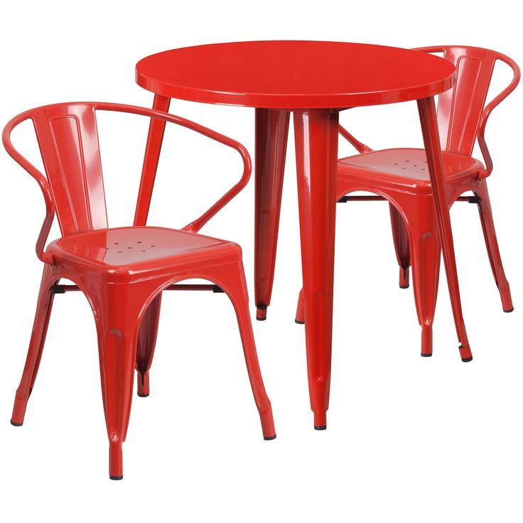 Most Recently Released Red Steel Indoor Outdoor Armchair Sets With Set Of 3 Round Red Metal Indoor And Outdoor Table With Arm Chair Set  (View 14 of 15)
