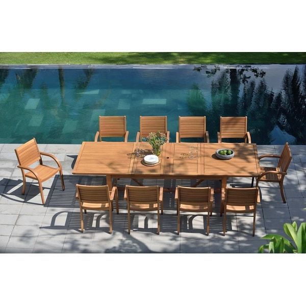 Most Up To Date 11  Piece Teak Outdoor Dining Set Within Life Style Garden 11 Piece Teak Finish Patio Dining Set – Overstock (View 4 of 15)