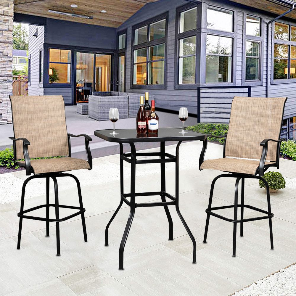 Most Up To Date 3 Piece Outdoor Height Bistro Chairs Set, Patio Bar Height Table With Within 3 Piece Outdoor Table And Loveseat Sets (View 14 of 15)