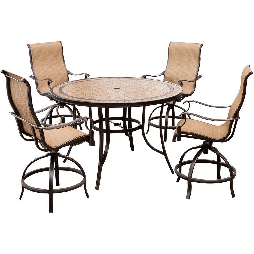 Most Up To Date 5 Piece Round Patio Dining Sets Regarding Hanover Monaco 5 Piece Aluminum Outdoor High Dining Set With Round Tile (View 9 of 15)