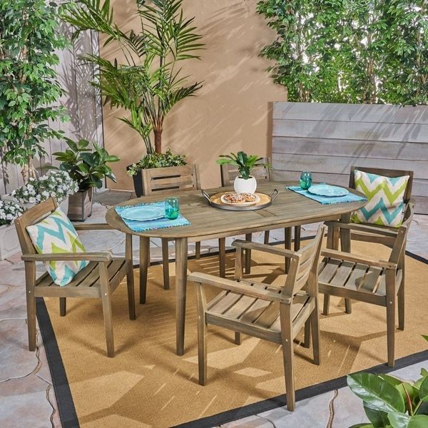 Most Up To Date 7 Piece Outdoor Oval Dining Sets With Regard To Stamford Outdoor 7 Piece Acacia Wood Dining Set With Oval Table (View 4 of 15)