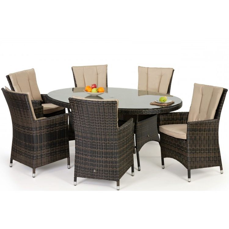 Most Up To Date Brown Fabric Outdoor Patio Bar Chairs Sets Inside Milan Rattan Outdoor Garden Furniture 6 Seater Brown Oval Dining Table (View 12 of 15)