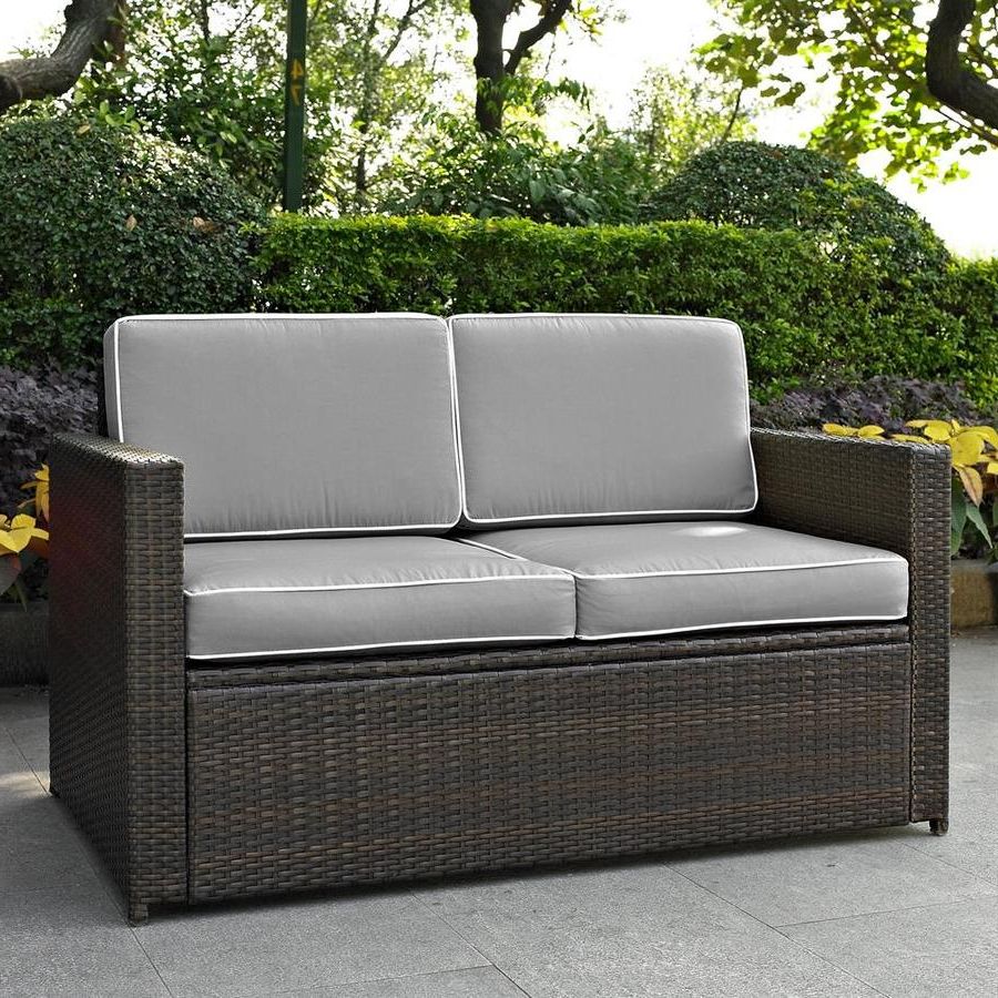Most Up To Date Crosley Furniture Palm Harbor Wicker Outdoor Loveseat With Solid Gray Regarding Dark Brown Patio Chairs With Cushions (View 5 of 15)