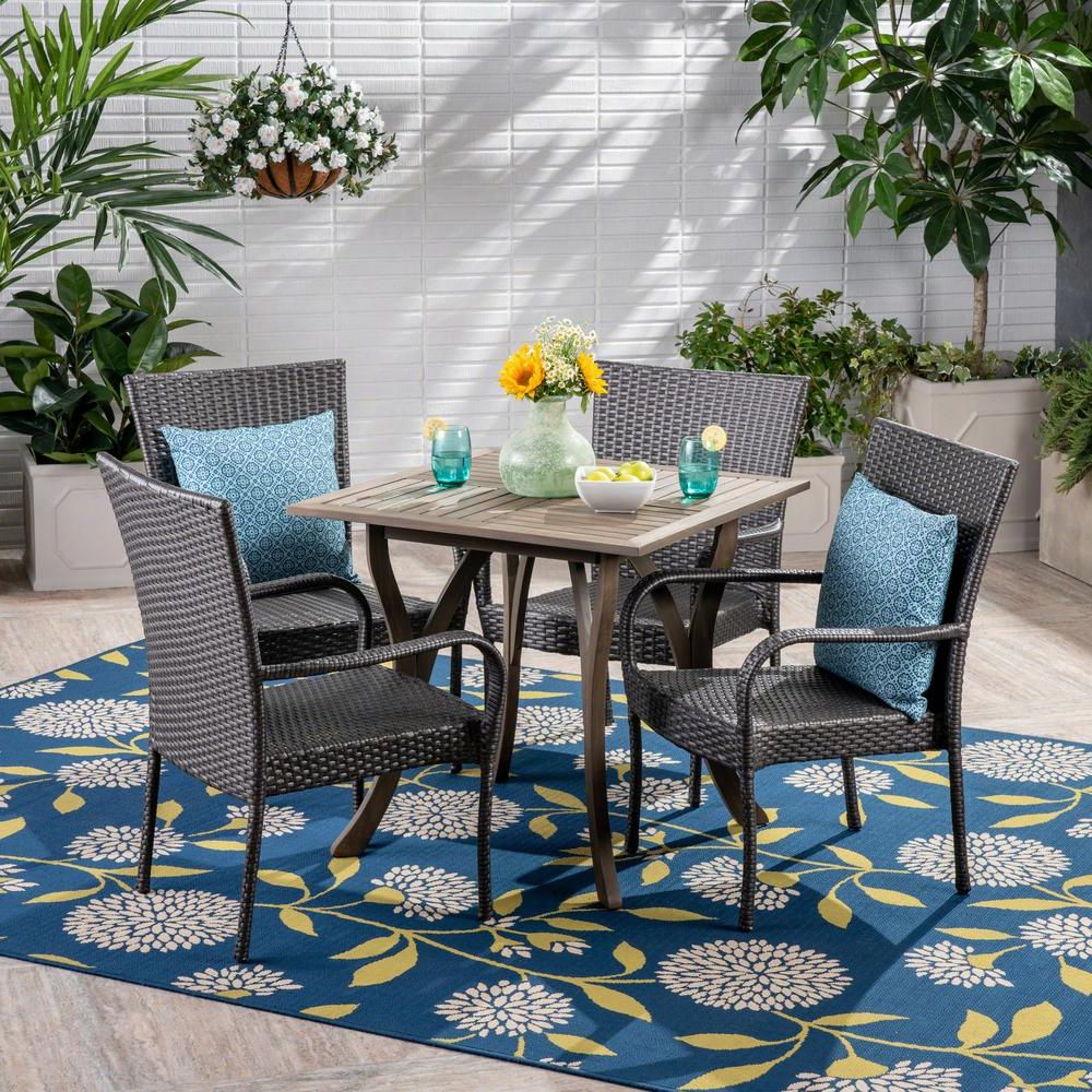 Most Up To Date Gray Wicker 5 Piece Round Patio Dining Sets With Regard To Noble House Briar Gray 5 Piece Wood And Wicker Outdoor Dining Set (View 8 of 15)