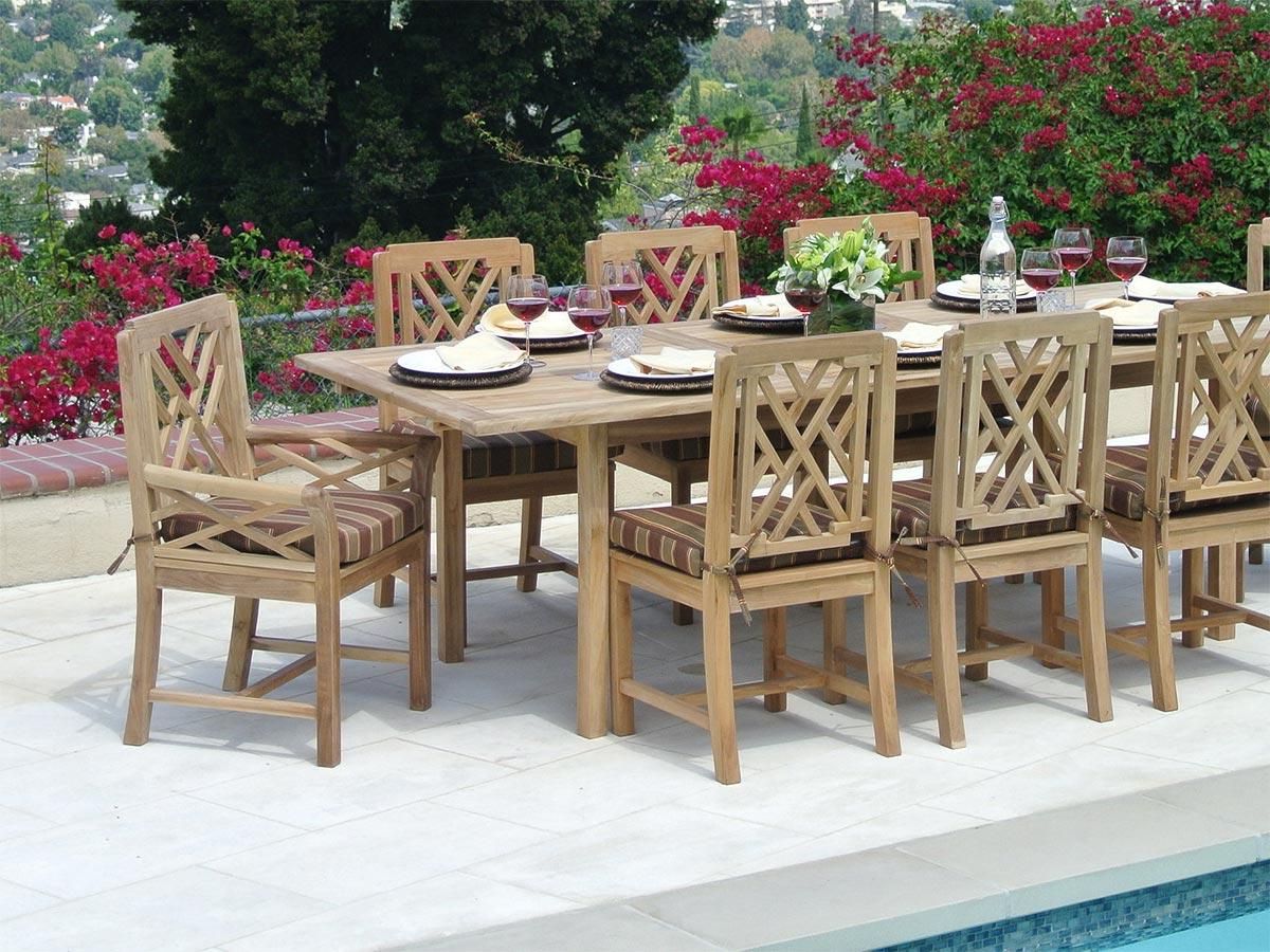 Most Up To Date Malibu Outdoor Teak 9 Piece Dining Set With Cushion Inside 9 Piece Patio Dining Sets (View 15 of 15)