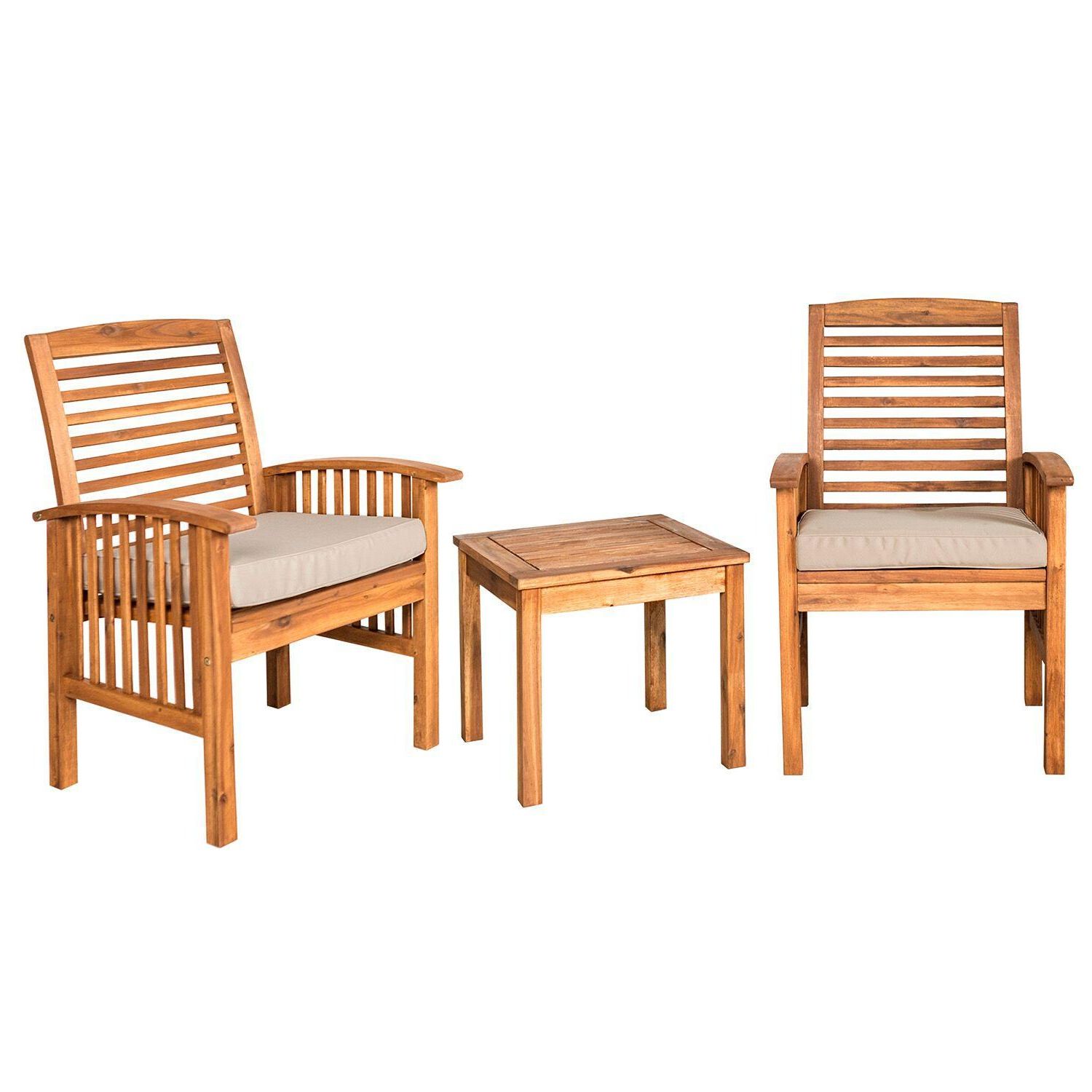 Most Up To Date Midland 3 Piece Brown Acacia Patio Conversation Set W/ Natural Cushions With Brown Acacia Patio Chairs With Cushions (View 6 of 15)