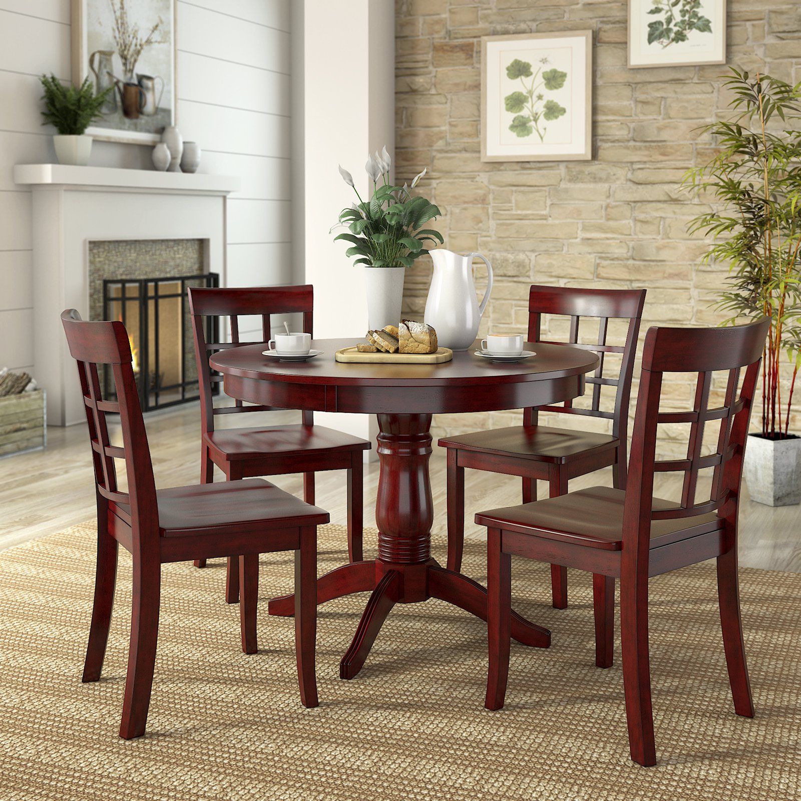 Most Up To Date Red 5 Piece Outdoor Dining Sets With Regard To Lexington 5 Piece Wood Dining Set, Round Table And 4 Window Back Chairs (View 15 of 15)