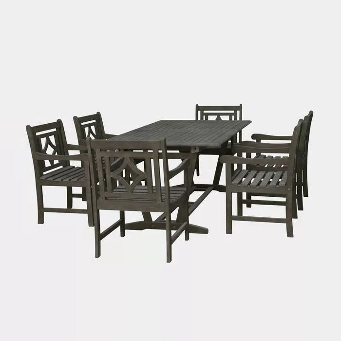 Most Up To Date Renaissance 7pc Wood Extendable Outdoor Patio Dining Set – Gray – Vifah With Regard To Gray Extendable Patio Dining Sets (View 10 of 15)