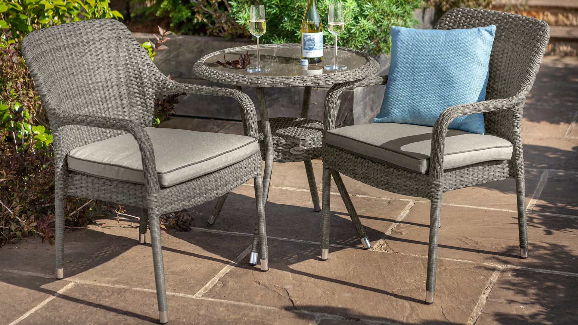 Most Up To Date Savoy Stacking Bistro Set Grey – Savoy – Wicker Garden Furniture Inside Gray Wash Wood Porch Patio Chairs Sets (View 14 of 15)