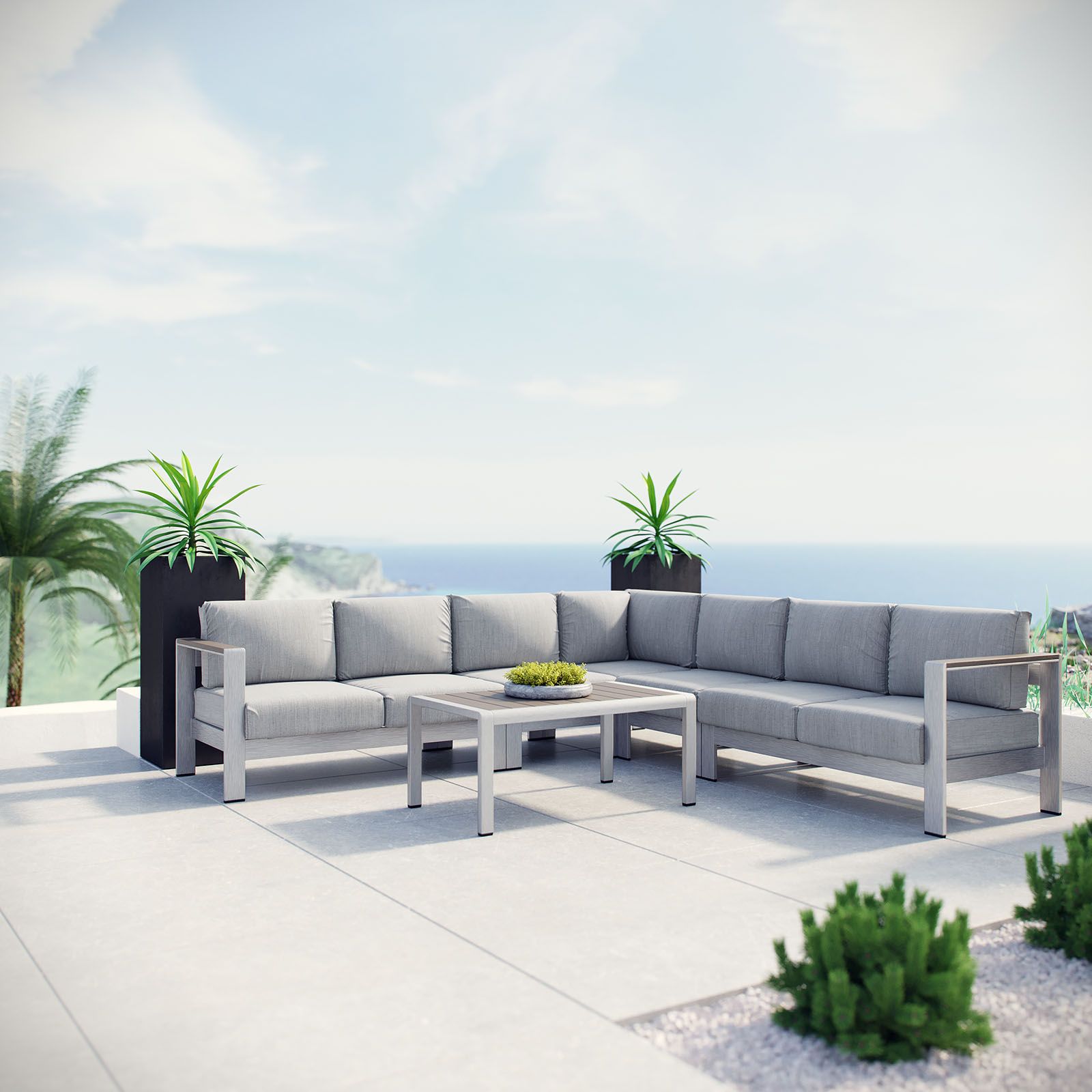 Most Up To Date Shore 6 Piece Outdoor Patio Aluminum Sectional Sofa Set Silver Gray In 6 Piece Outdoor Sectional Sofa Patio Sets (View 2 of 15)