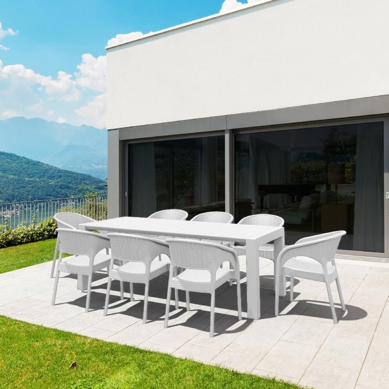 Most Up To Date White Outdoor Patio Dining Sets With Panama Extendable Patio Dining Set 9 Piece White Isp8083s Wh (View 3 of 15)