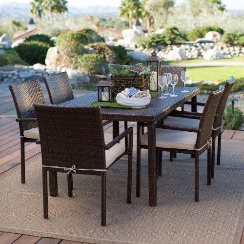 Natural All Weather Outdoor Seating Patio Sets Within Most Recent Coral Coast South Isle All Weather Wicker Dark Brown Patio Dining Set (View 12 of 15)