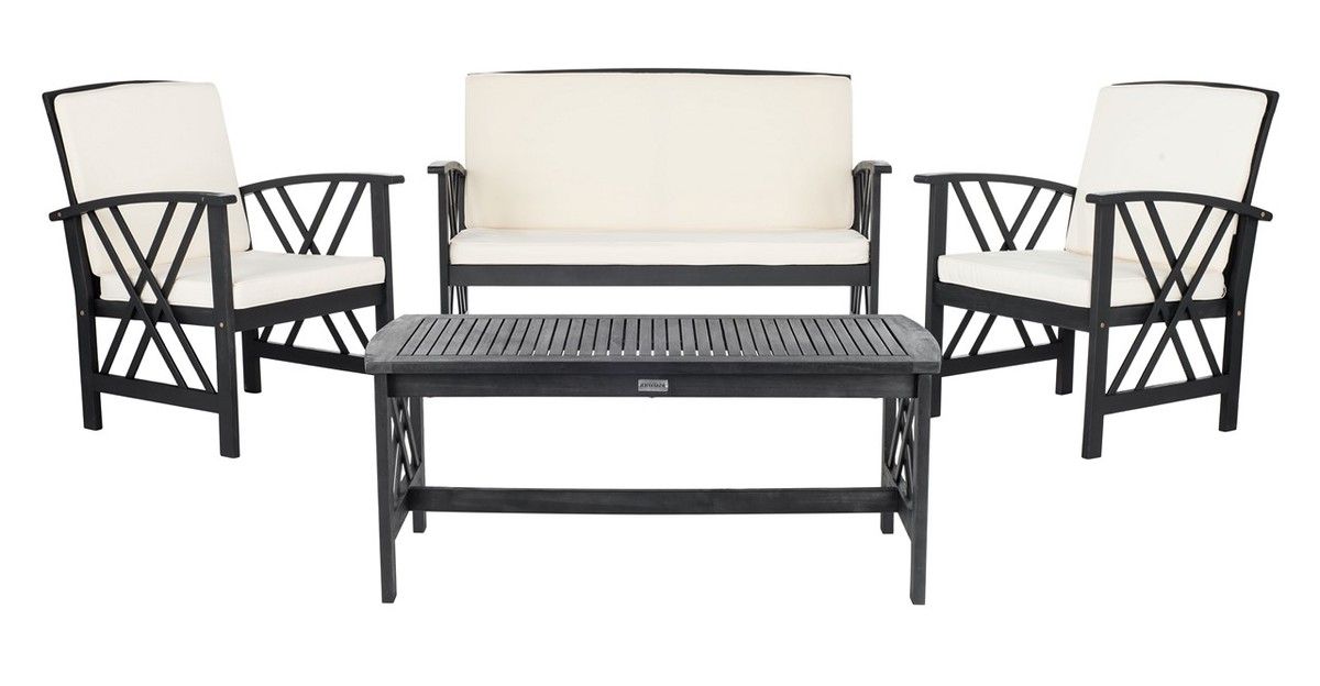 Natural Dark Oil Acacia Outdoor Arm Chairs Throughout Most Current Pat7008e Patio Sets – 4 Piece – Furnituresafavieh (View 15 of 15)