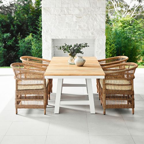 Natural Outdoor Dining Chairs Within Newest Temple & Webster Natural Malawi Style Pe Rattan Outdoor Cushioned (View 4 of 15)