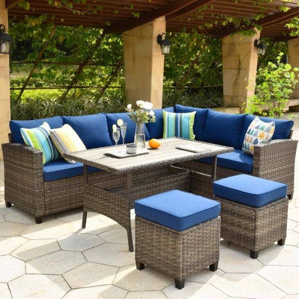 Navy Outdoor Seating Sectional Patio Sets For 2019 Xizzi Megon Holly Gray 5 Piece Wicker Outdoor Patio Conversation (View 7 of 15)