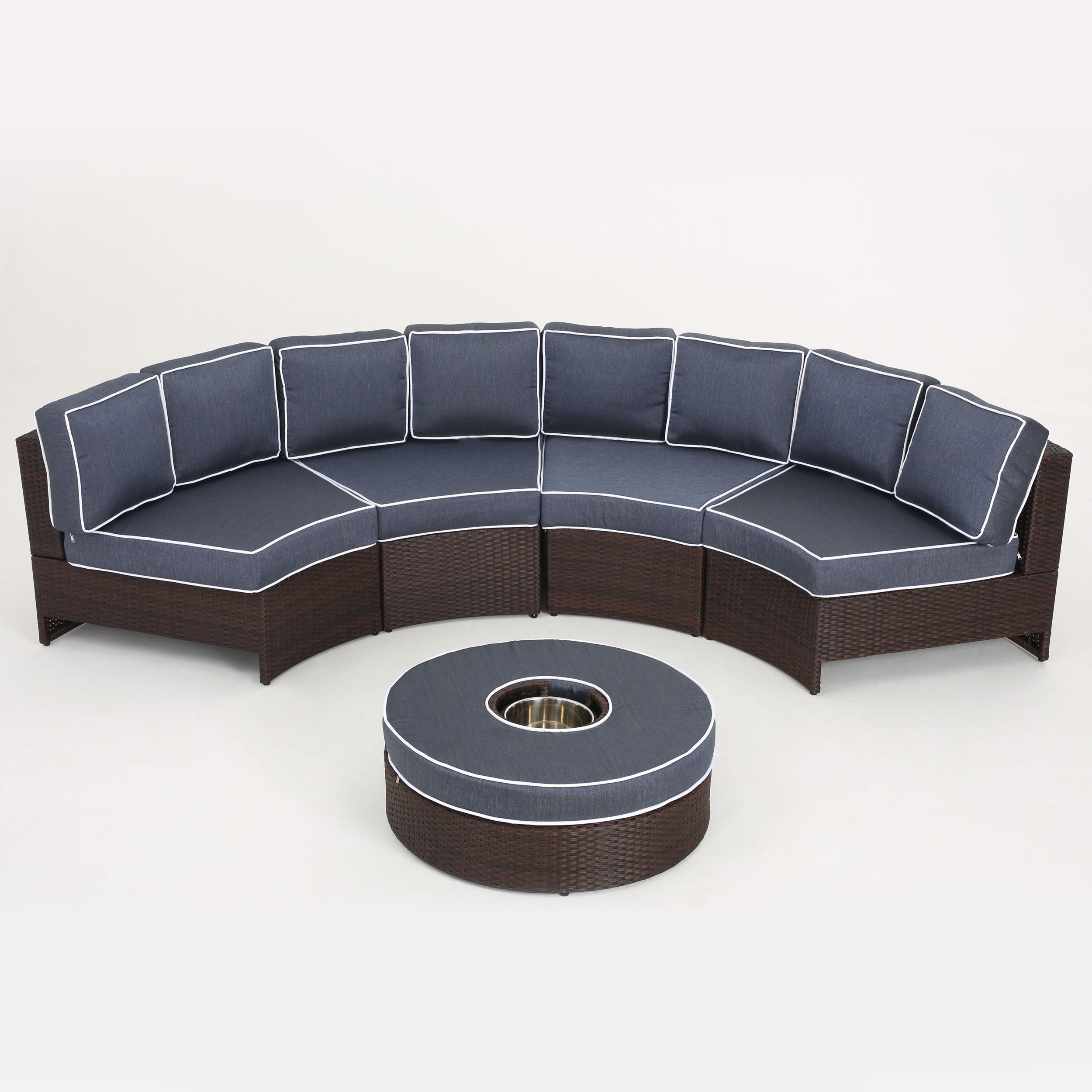Navy Outdoor Seating Sectional Patio Sets In Recent Riviera Ponza Outdoor Wicker 5 Piece Semicircular Sectional Sofa (View 10 of 15)