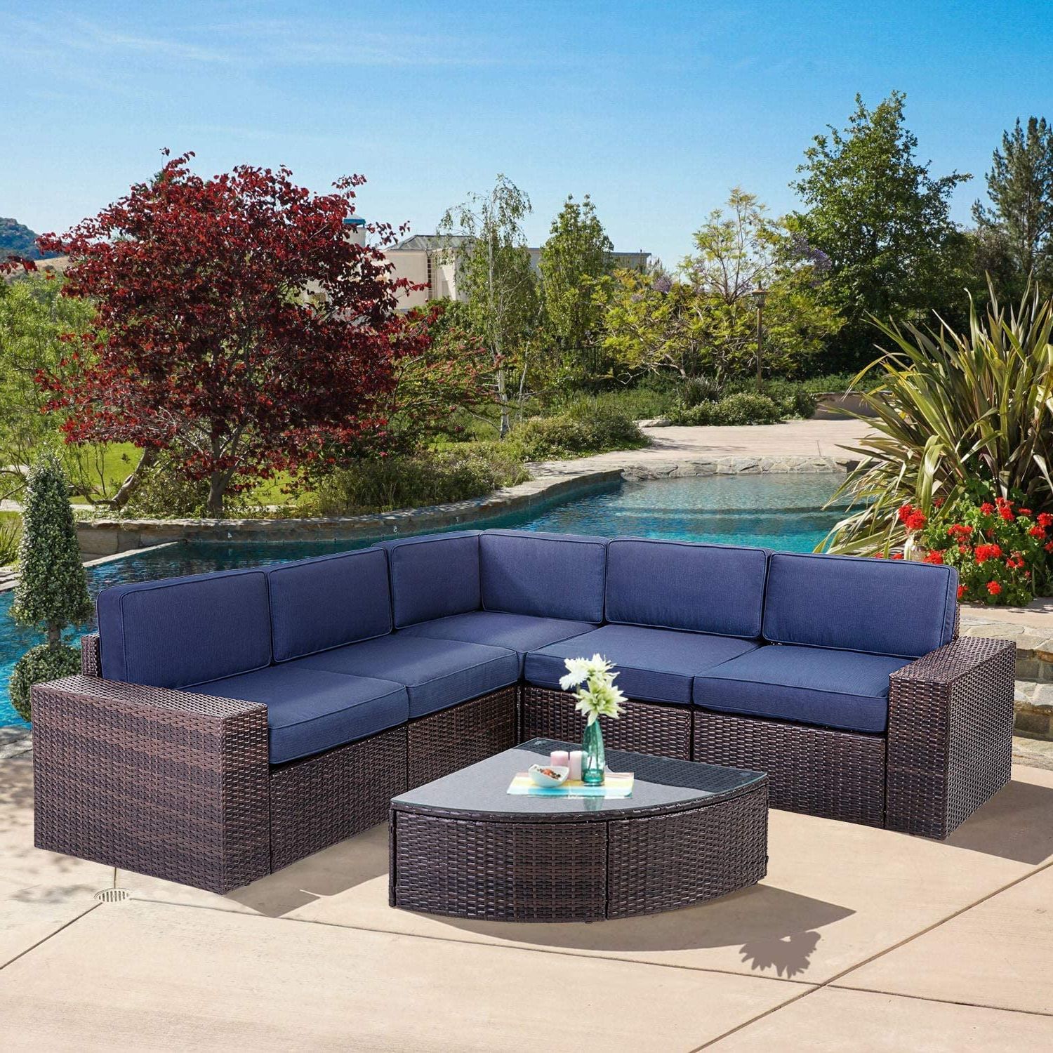 Navy Outdoor Seating Sets For Newest Suncrown Outdoor Furniture 6 Piece Patio Sofa And Wedge Table Set, All (View 14 of 15)