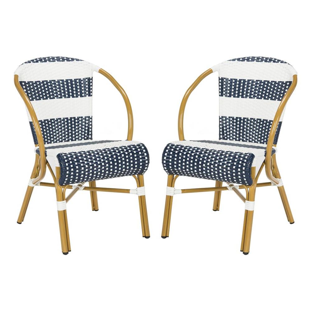 Navy Outdoor Seating Sets Inside Most Up To Date Safavieh Sarita Stacking Aluminum Outdoor Dining Chair In Navy And (View 13 of 15)